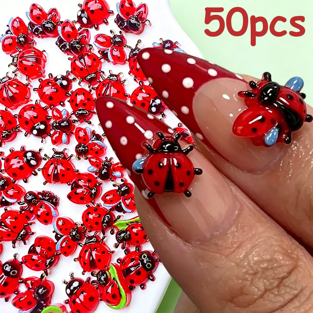 Art Craft Ladybug - 50 stuks 3D mini lieveheersbeestjes nagelcharms