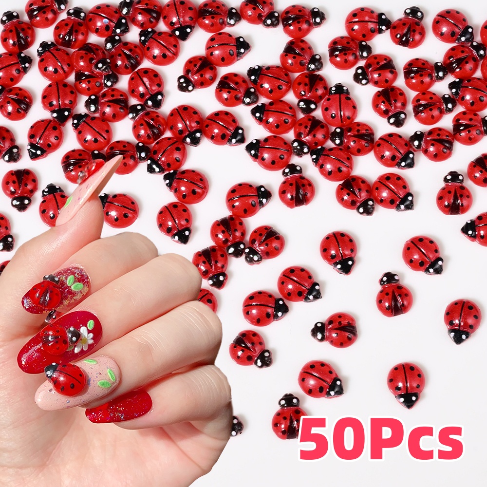 Art Craft Ladybug - 50 Stuks 3D Rode Lieveheersbeestje Nail