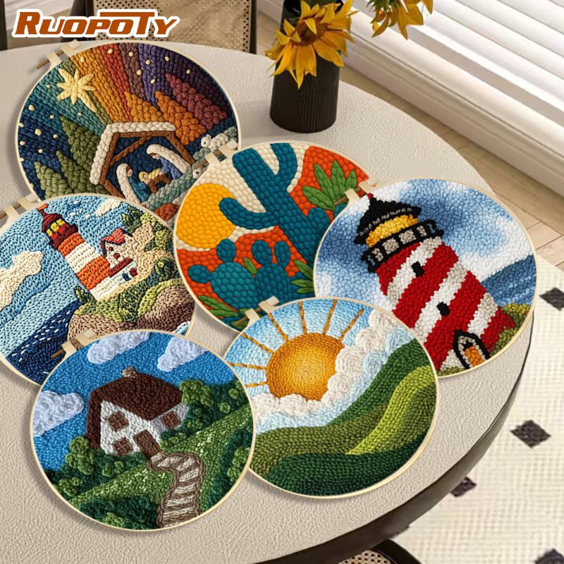 Art Craft Ideas For Adults - RUOPOTY Lighthouse DIY Naaldpunch Kit Wanddecoratie