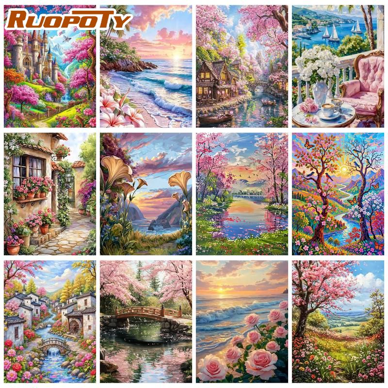 Art Craft Easy Ideas - RUOPOTY Zonsondergang Strand Schilderen op nummer