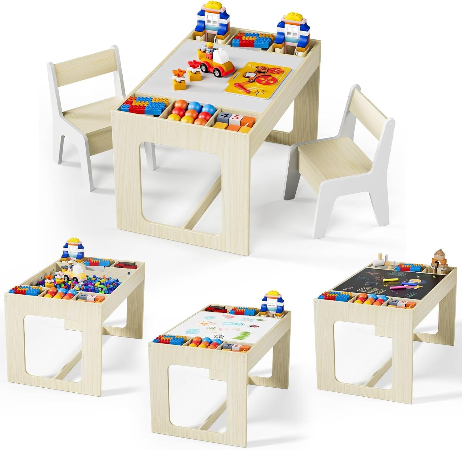 Art And Craft For Nursery - 3-in-1 kinderkunsttafel- en stoelenset, houten activiteitenbureau