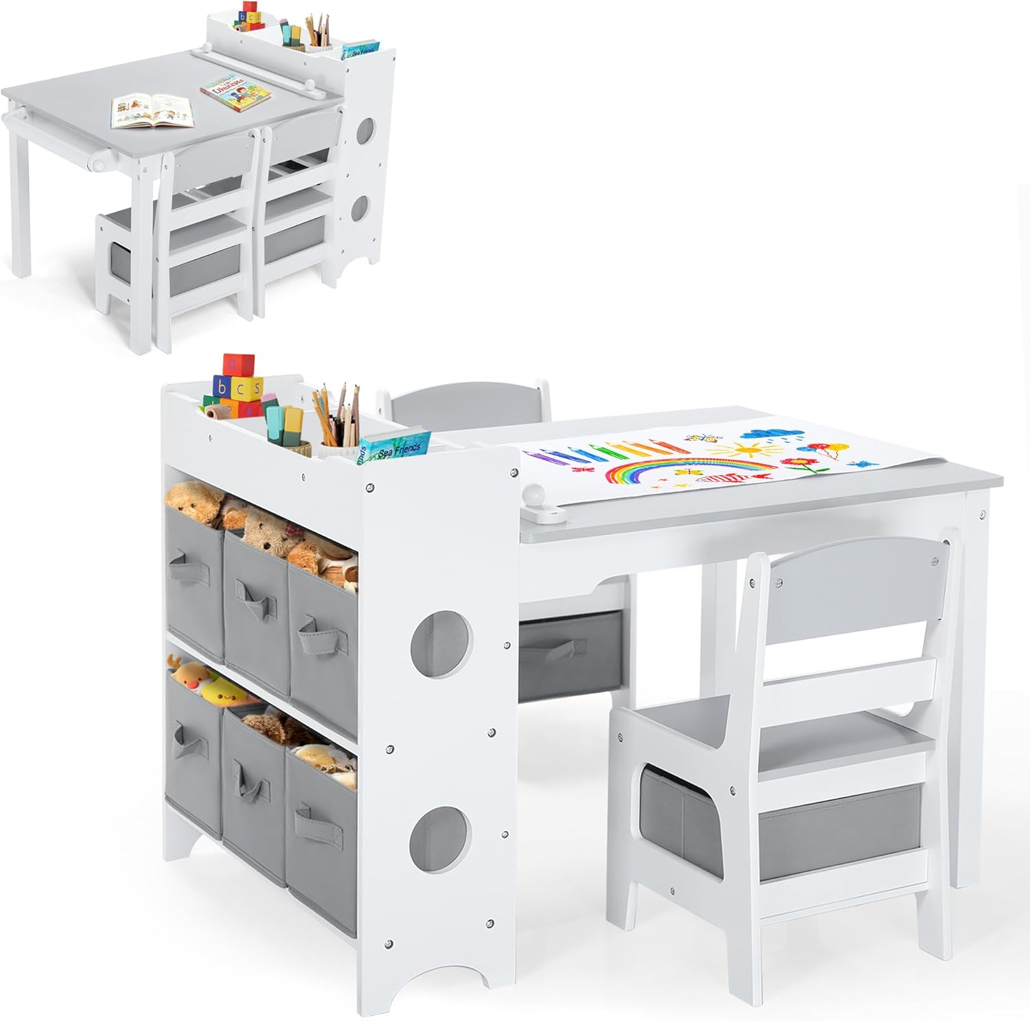 Art And Craft For Nursery - Kinderkunsttafel- en stoelenset, houten activiteitentafel voor