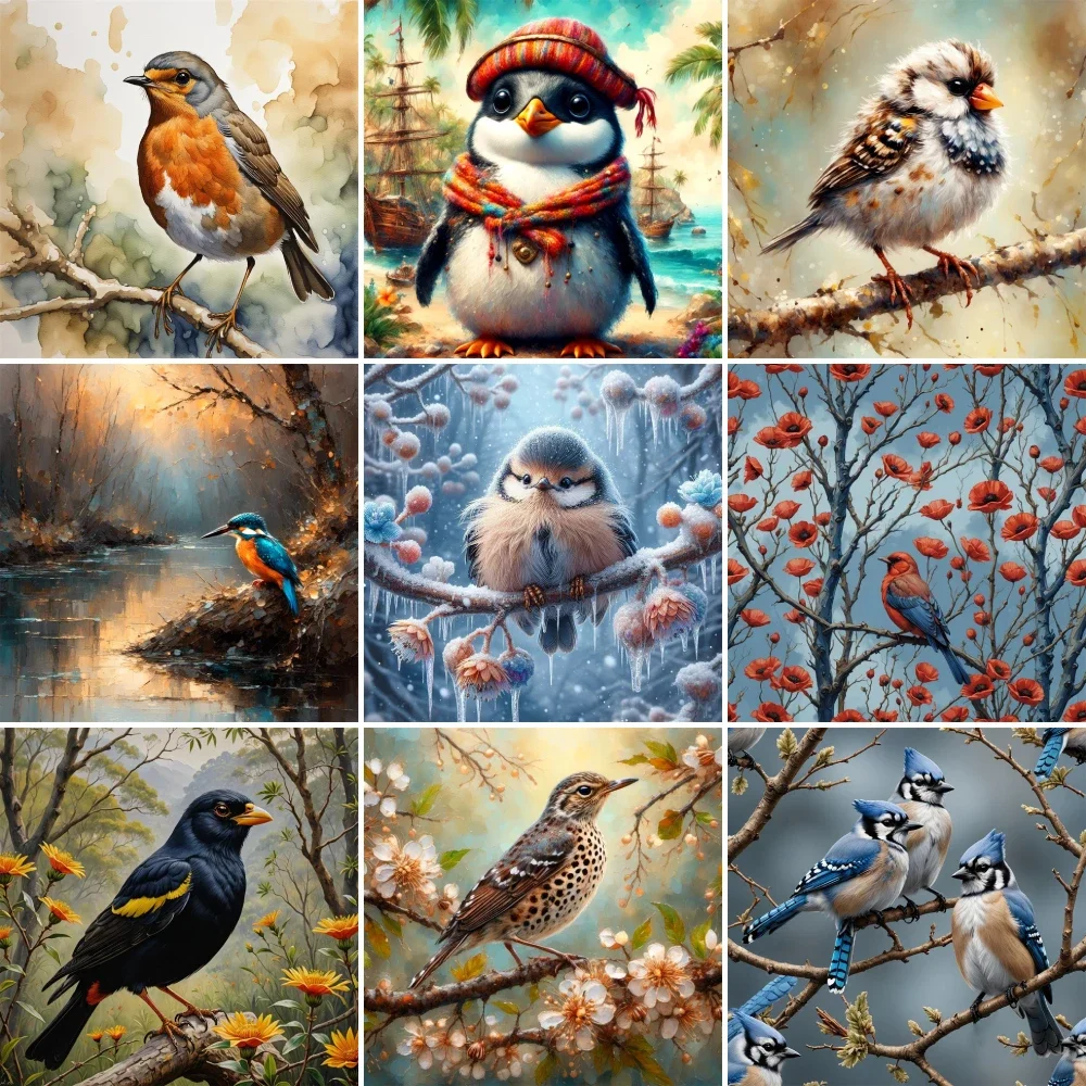 Art Craft Ideas For Adults - Vogel Pinguïn Ijsvogel Verf Nummer Schilderijen
