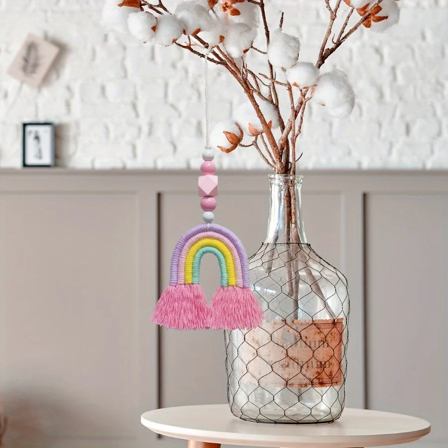 Art And Craft For Nursery - Roze regenboog windgong weven miniatuur hangende
