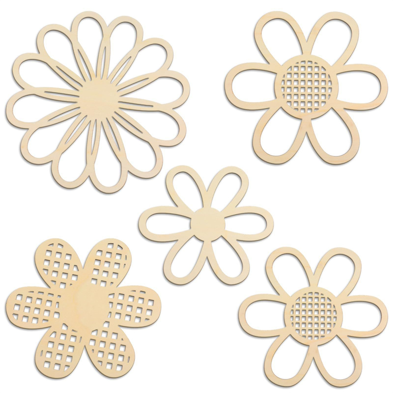 Art And Craft For Nursery - 5-delige houten bloemen wanddecoratie set, boho