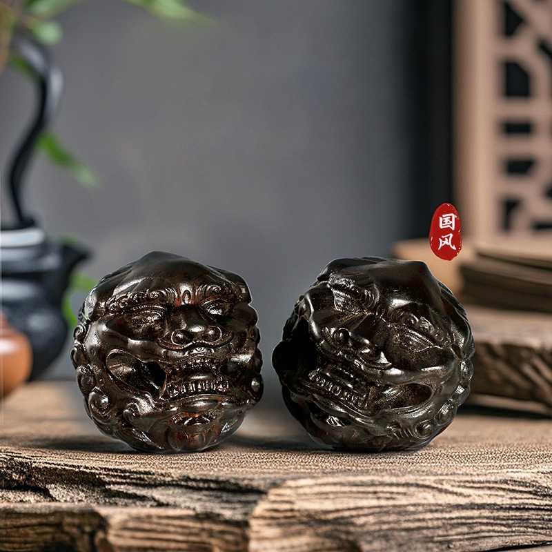 Art Craft Easter - Chinese zwarte sandelhouten handgesneden leeuwenmassageballen, woondecoratie,