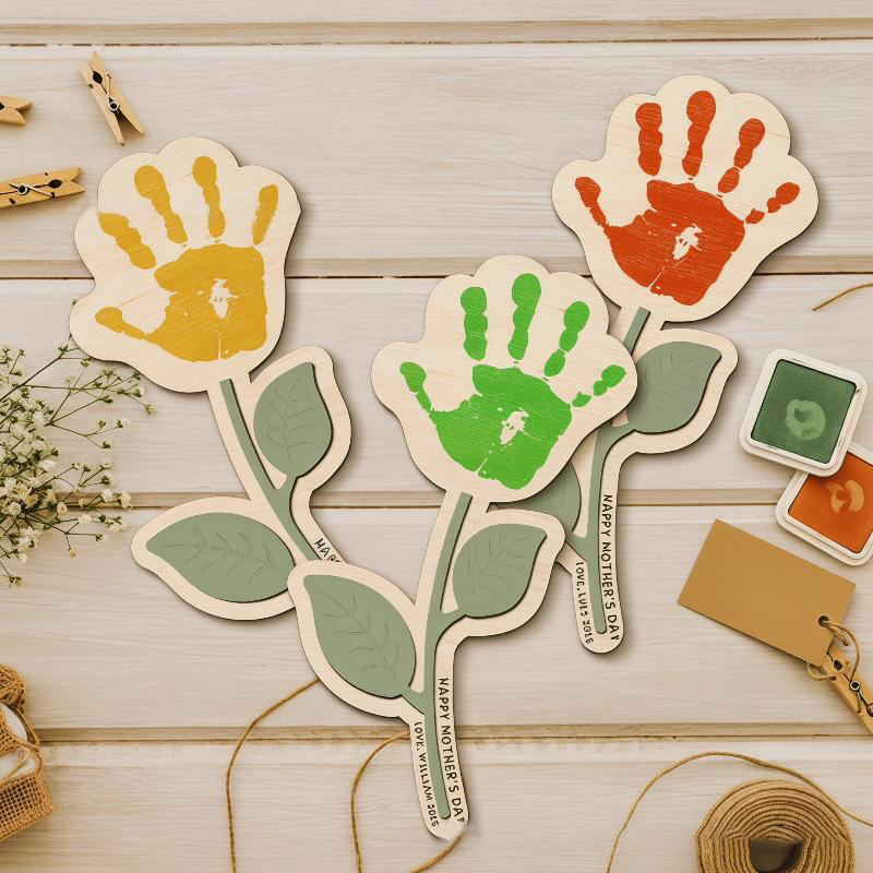 Art And Craft For Nursery - Blanco houten bloemenplaat met handafdruk, doe-het-zelf