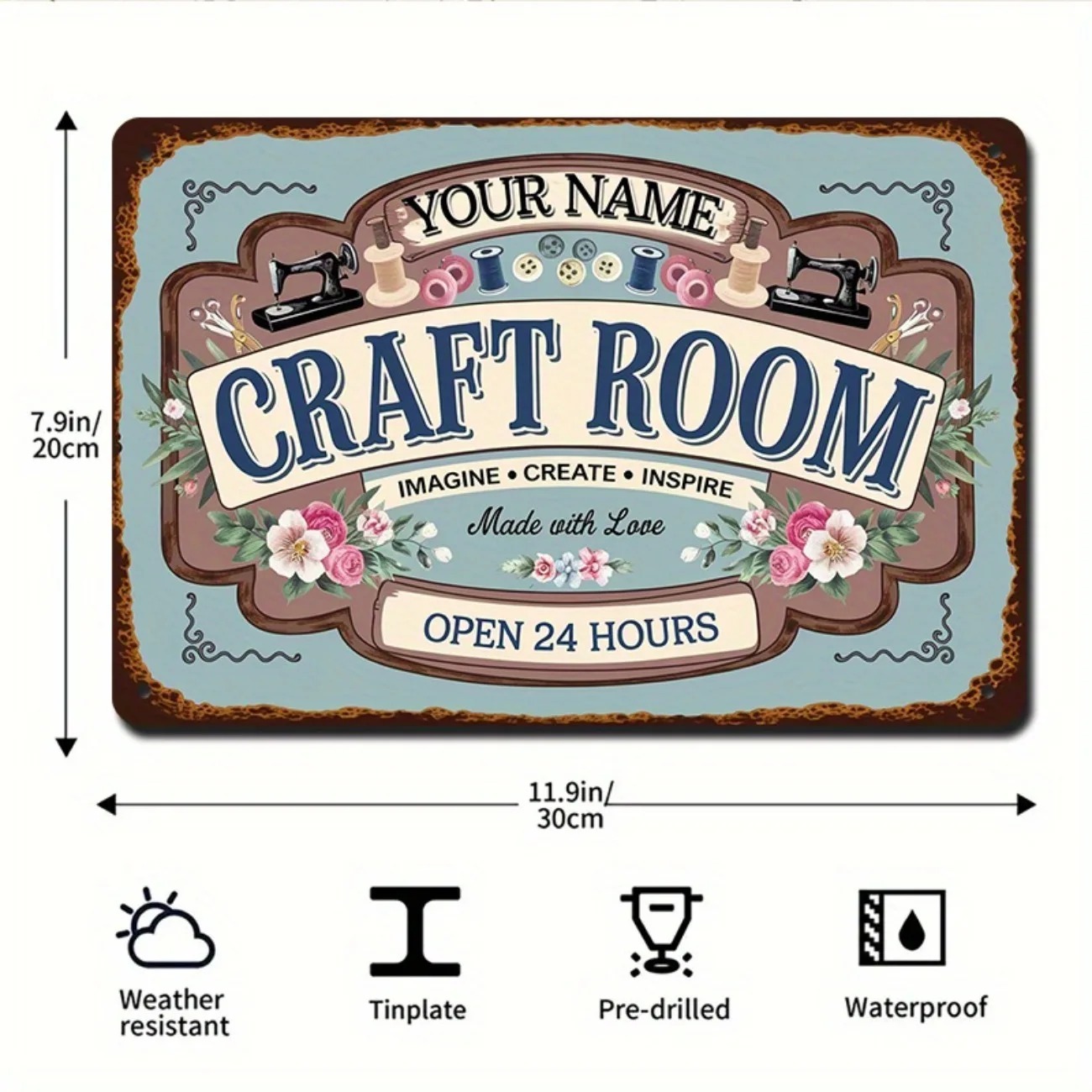 Art Craft Room - Aangepaste naam metalen ambachtelijke kamerbord retro