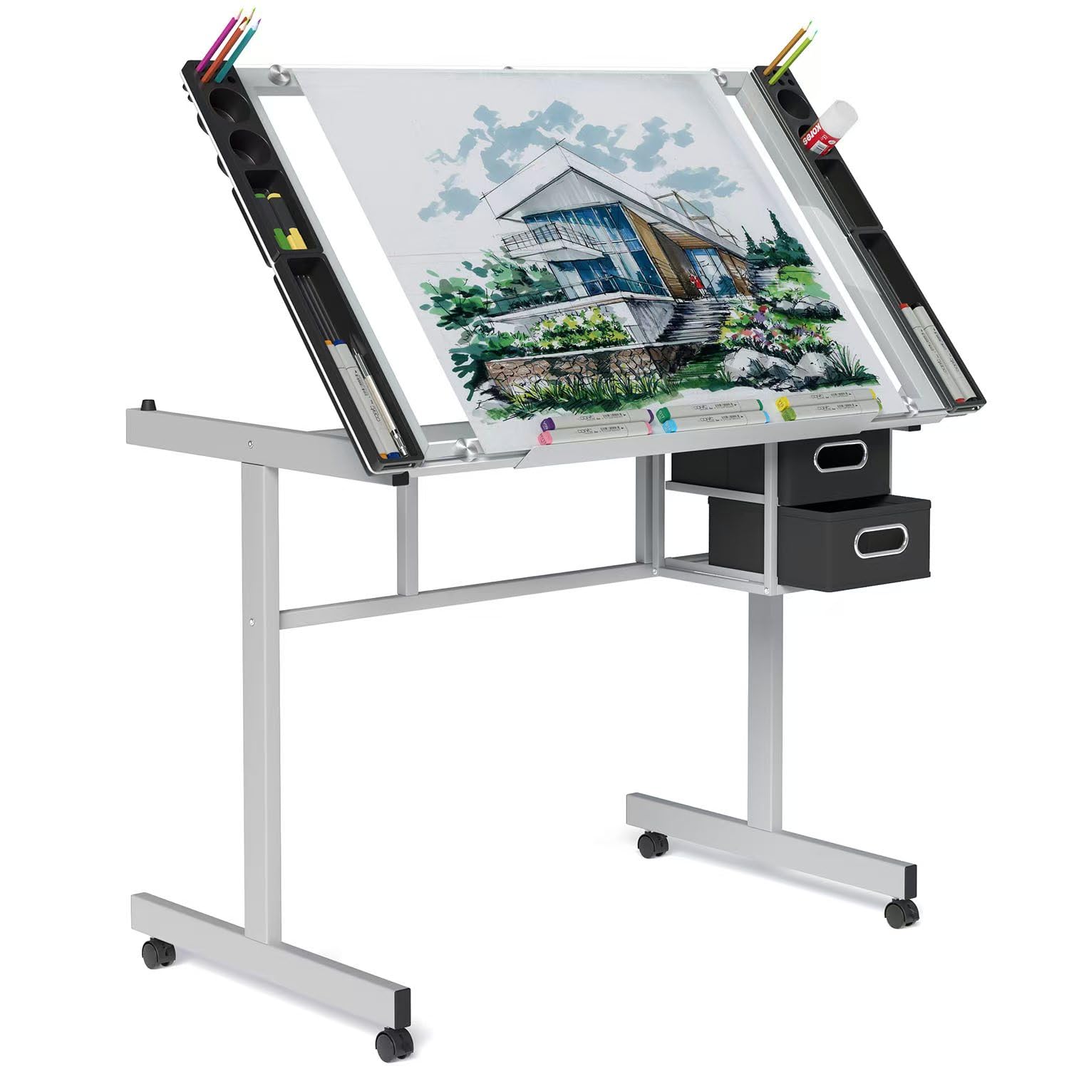 Art Craft & Architecture - Verstelbare tekentafel met glazen blad, kunst-