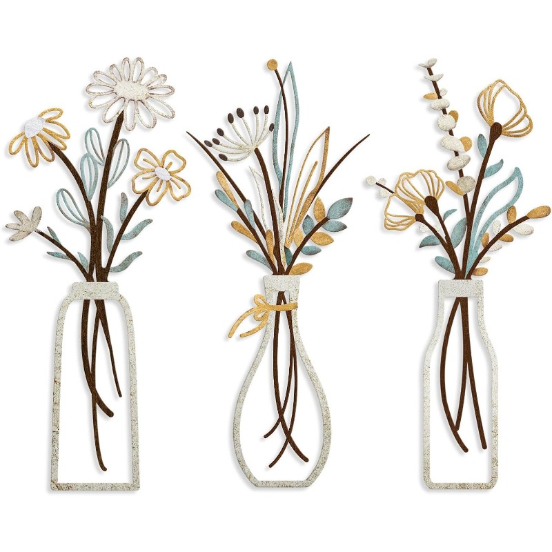 Art Craft Room - 3 stuks metalen bloemen wanddecoratie ambachten