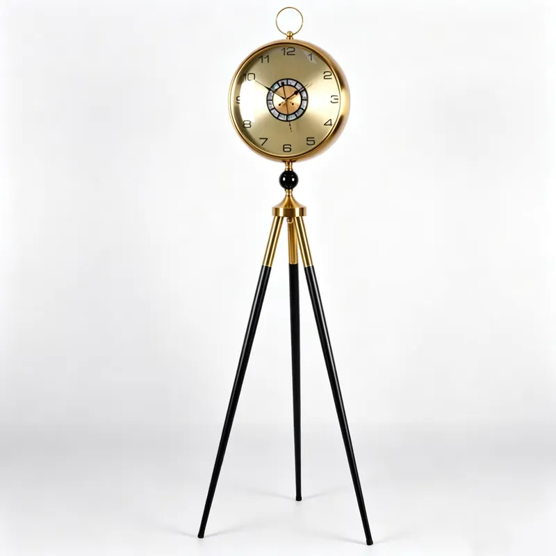 Art Craft Room - Zwarte gouden tripod staande klok kunstdecoratie
