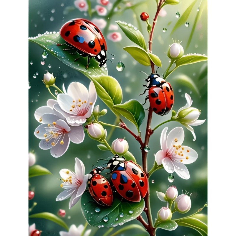 Art Craft Ladybug - Lieveheersbeestje op lentebloem diamant schilderijset, volledige