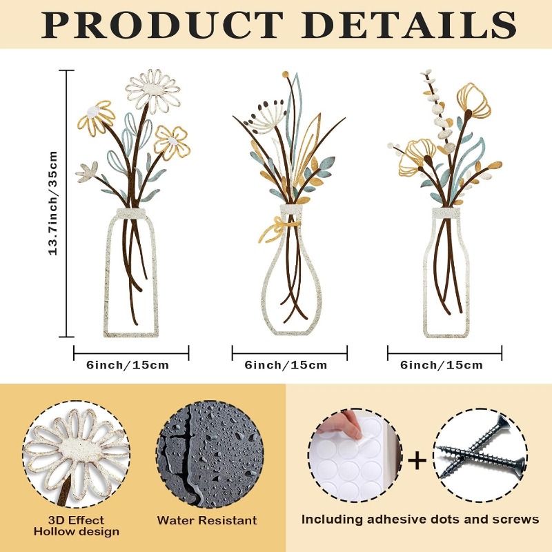 3 stuks metalen bloemen wandde - Art Craft Room recensie en prijs
